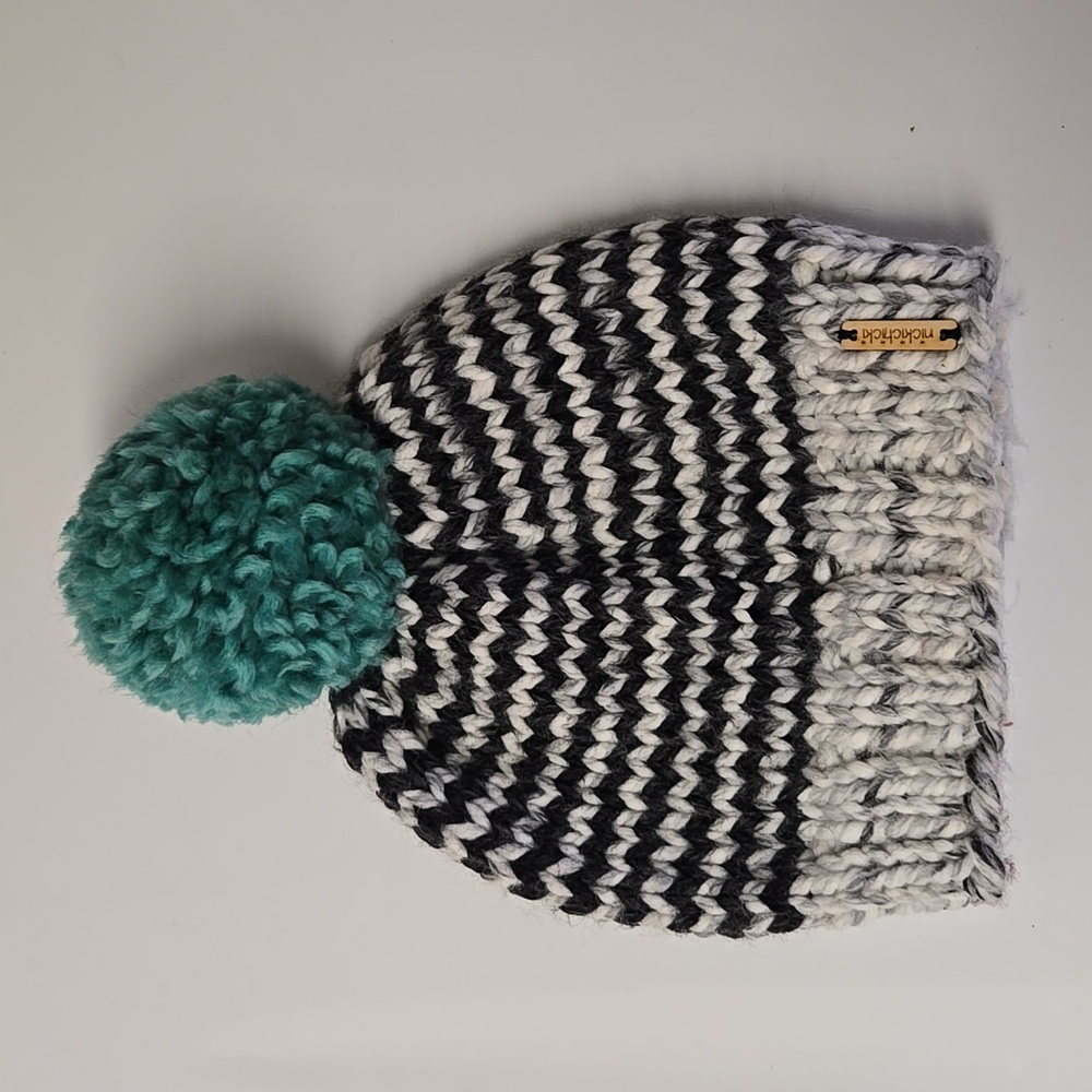 Nickichicki Zigzag/Striped Pom-Pom Beanie